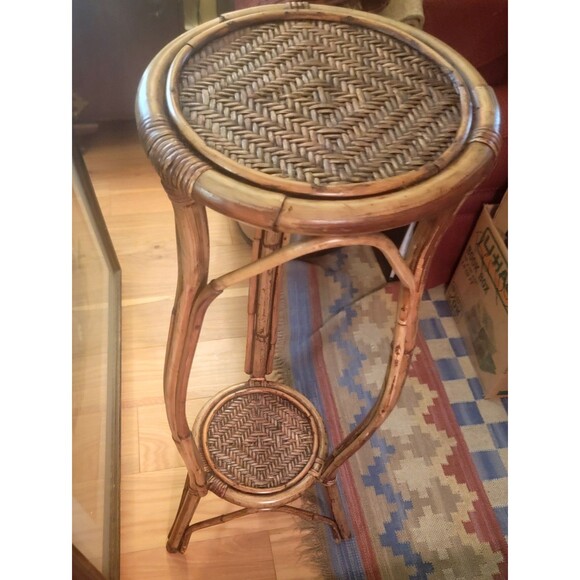 Double Plant Stand Wicker Cane Rattan 2-Level NICE! 36"H MINT VTG - Picture 6 of 11